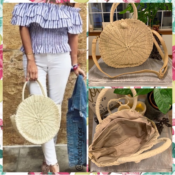 Round straw crossbody tote bag - Picture 2 of 8
